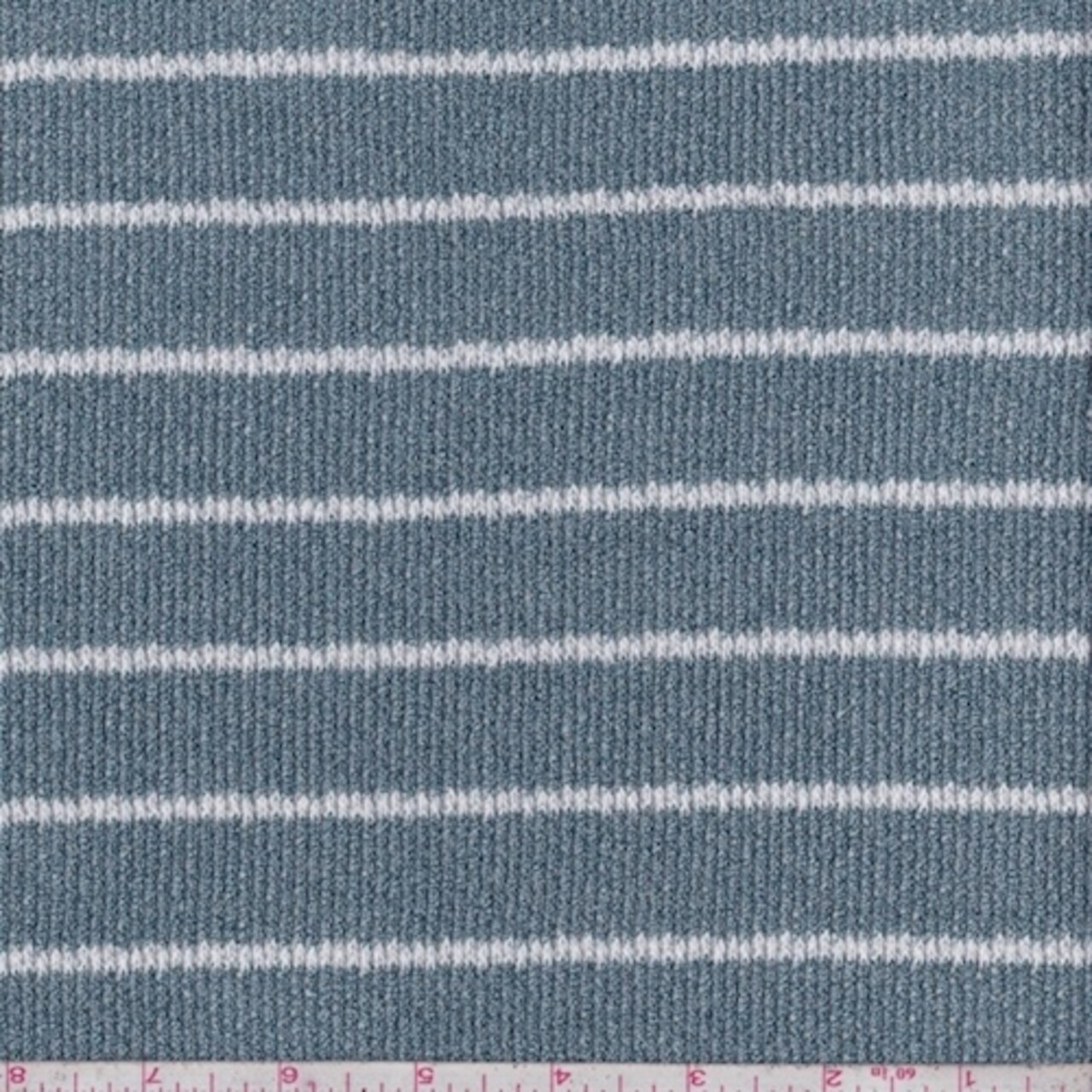 Slate Blue/White Stripe Pointelle Sweater Knit Fabric By the Yard